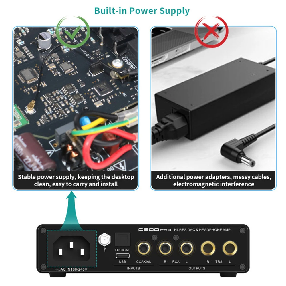 SMSL C200Pro decodificador de Audio de alta resolución MQA-CD DSD compatible con Bluetooth 5,1 USB óptico Coaxial 6,35mm 4,4mm salidas amplificador de auriculares