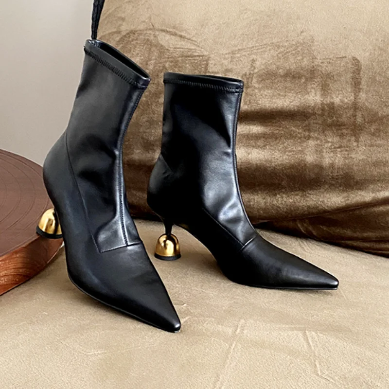 

Elegant High Heels Women's Ankle Boots Designer Pointed Toe Heeled Shoes 2026 Fashion Winter Boots New Pumps Chelsea Mujer Botas