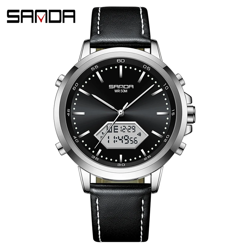 SANDA 3301 Sport Men Small Dial Boys Girls Students LED Digital Watches Military Waterproof Dual Display Wristwatch Relogio