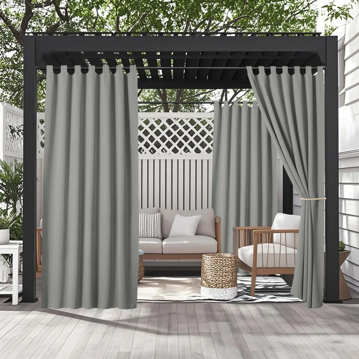2/4 패널 야외 커튼, 현관, 퍼걸러, 카바나, 전망대 장식용 방수 및 자외선 방지 탭 상단 디자인