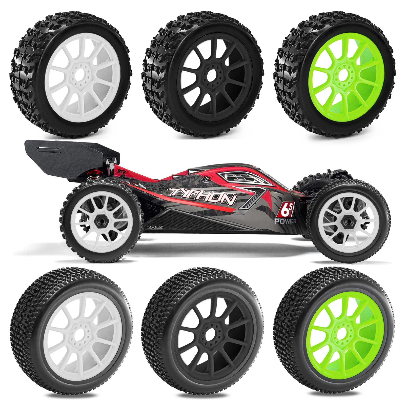 

4 шт., комплект для обновления колес и шин 117 мм (17 мм шестигранный разъем) для 1/8 ARRMA Typhon 3S/6S 4WD BLX, гоночные аксессуары для внедорожных радиоуправляемых автомобилей