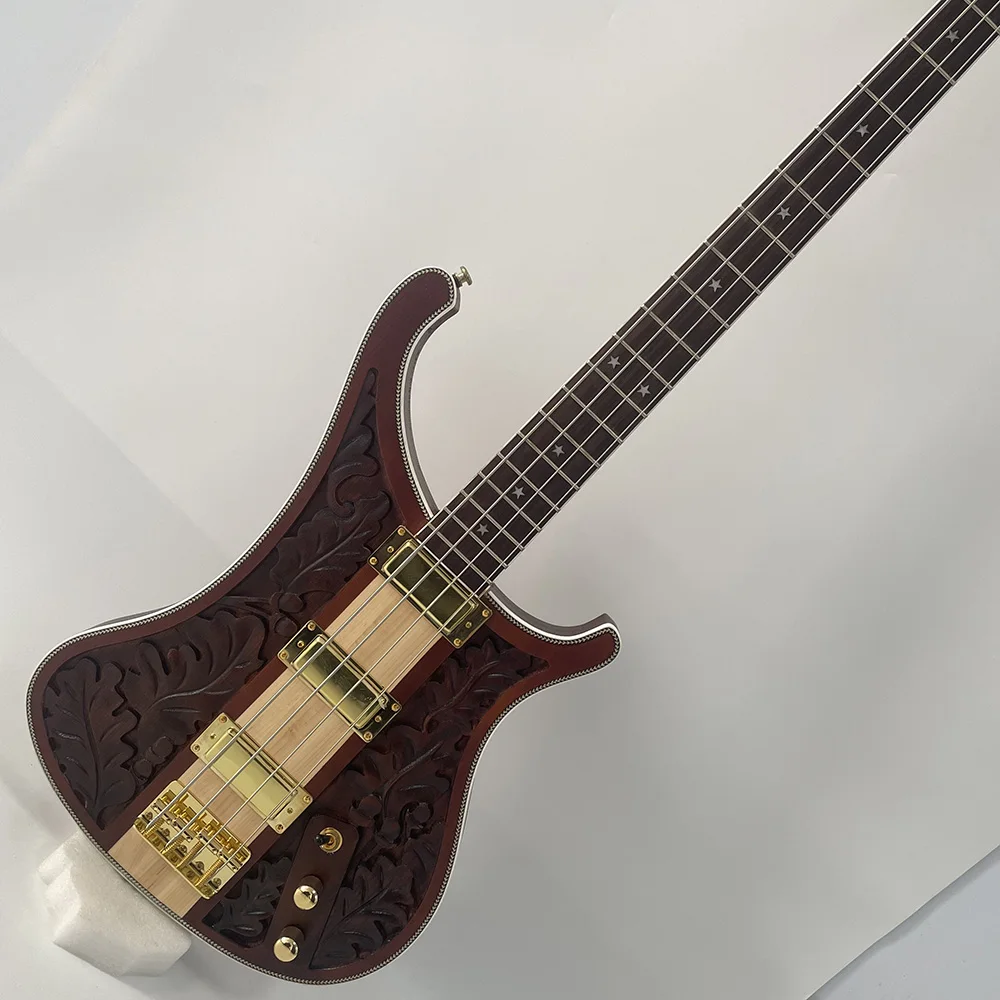 Matte Carved Electric Bass,4003 4 Strings,neck through body，gold Hardware，High Quality Custom Bass Guitar, Free Shipping