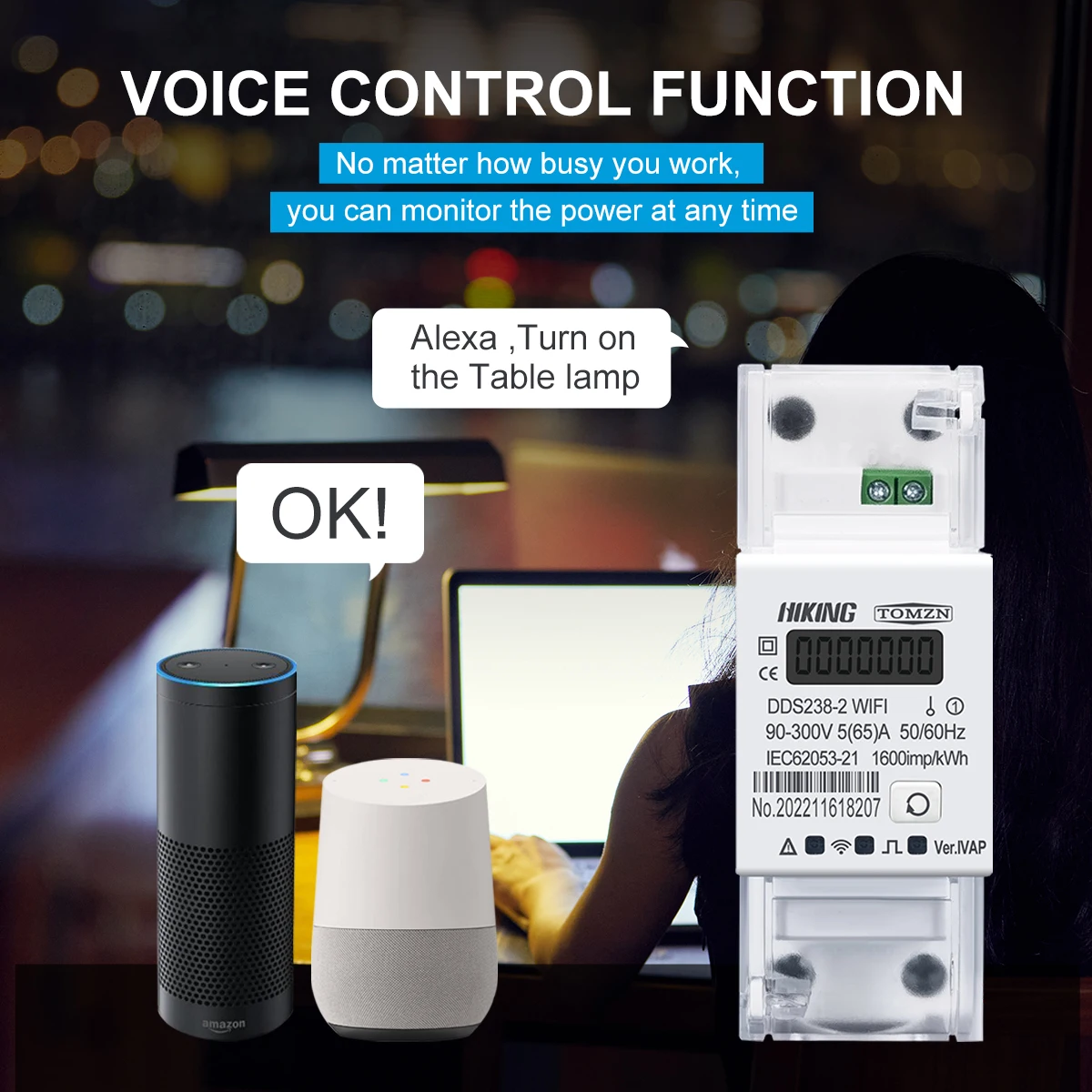 TOMZN Tuya Single Phase Din Rail WIFI Smart Circuit breakers With Energy Meter kWh Timer 110V 220V AC 50/60Hz 65A