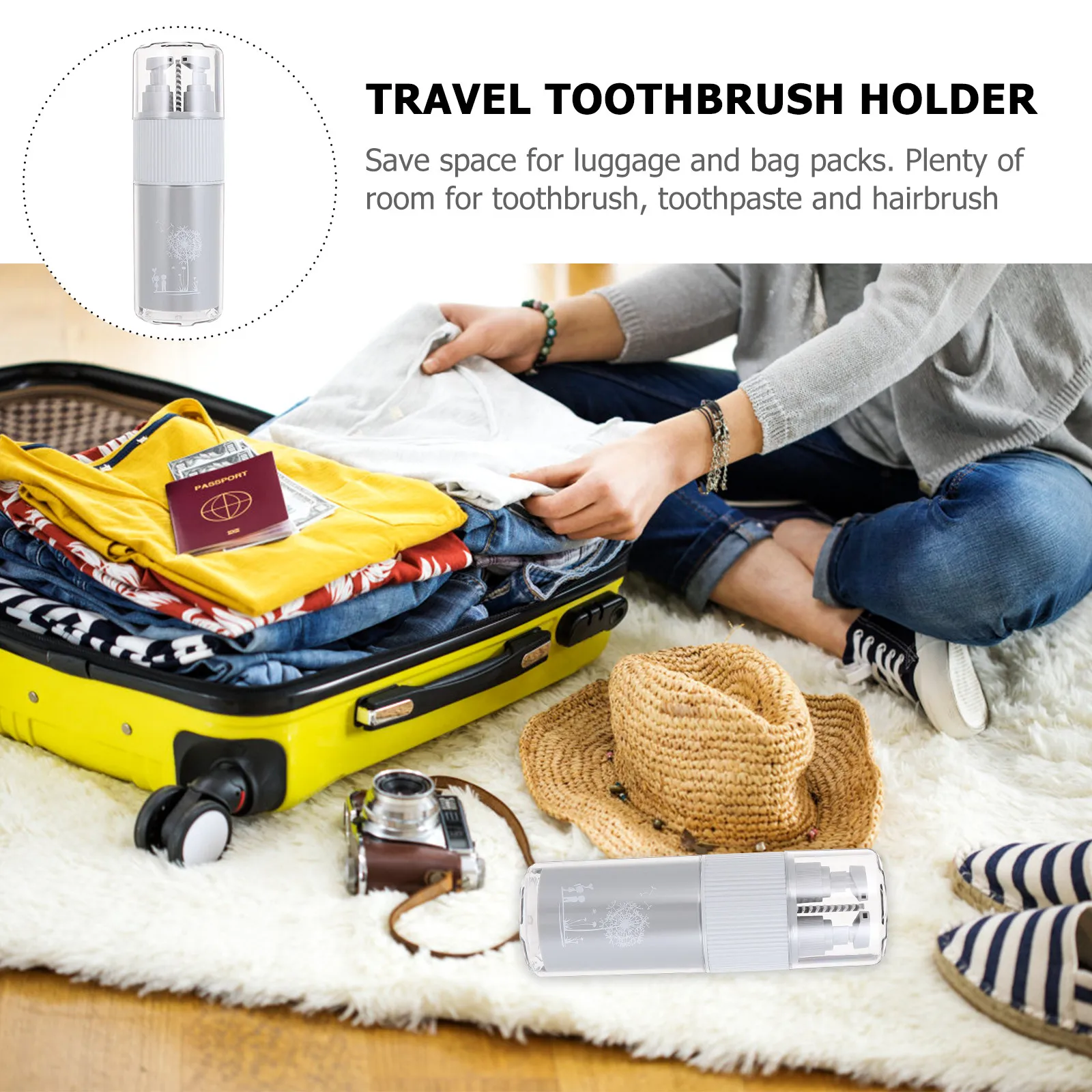 5Pcs Toothbrush Cup Organizer Kit Including 2 Rinse Cups 2 Lotion Bottles 1 Comb Space Saving Travel Toothpaste Holder Plastic