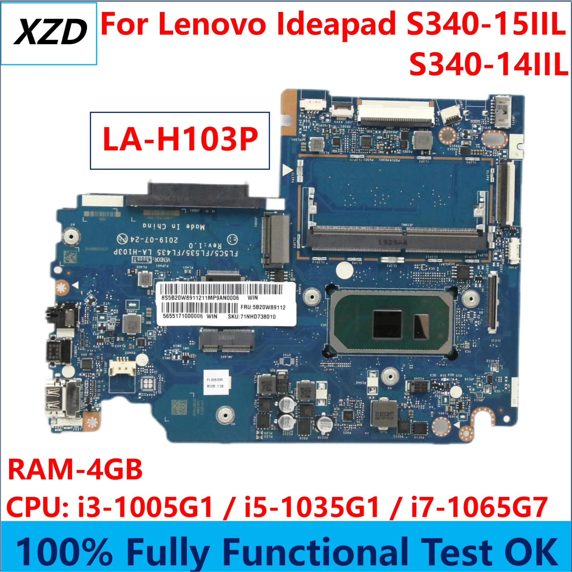 

LA-H103P Mainboard For Lenovo Ideapad S340-15IIL S340-14IIL S340-15IIL Touch Laptop Motherboard With I3 I5 I7 UMA 100% TEST OK