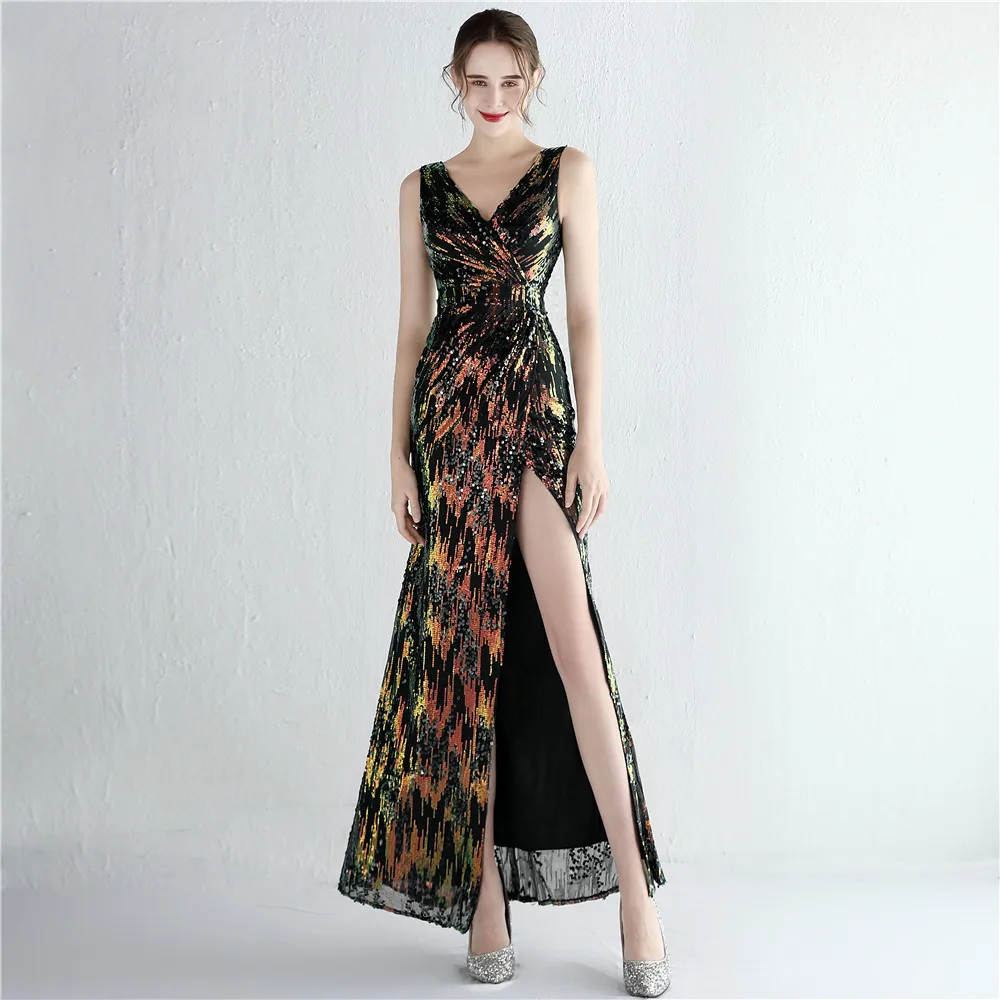 New sequined model for Ladies’ banquet Style long slit sequined styleQueen’s Dinner fishtail dress  Sexy dress Summer dress