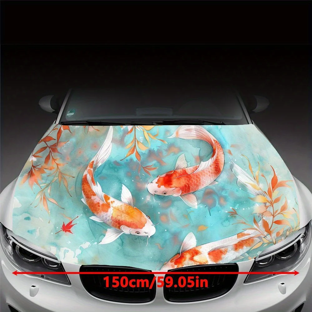 Lucky Cute Koi Car Hood Sticker PVC Self Waterproof Stick, Striking Auto Exterior Accessories Decor Protect Gift for Car Lover