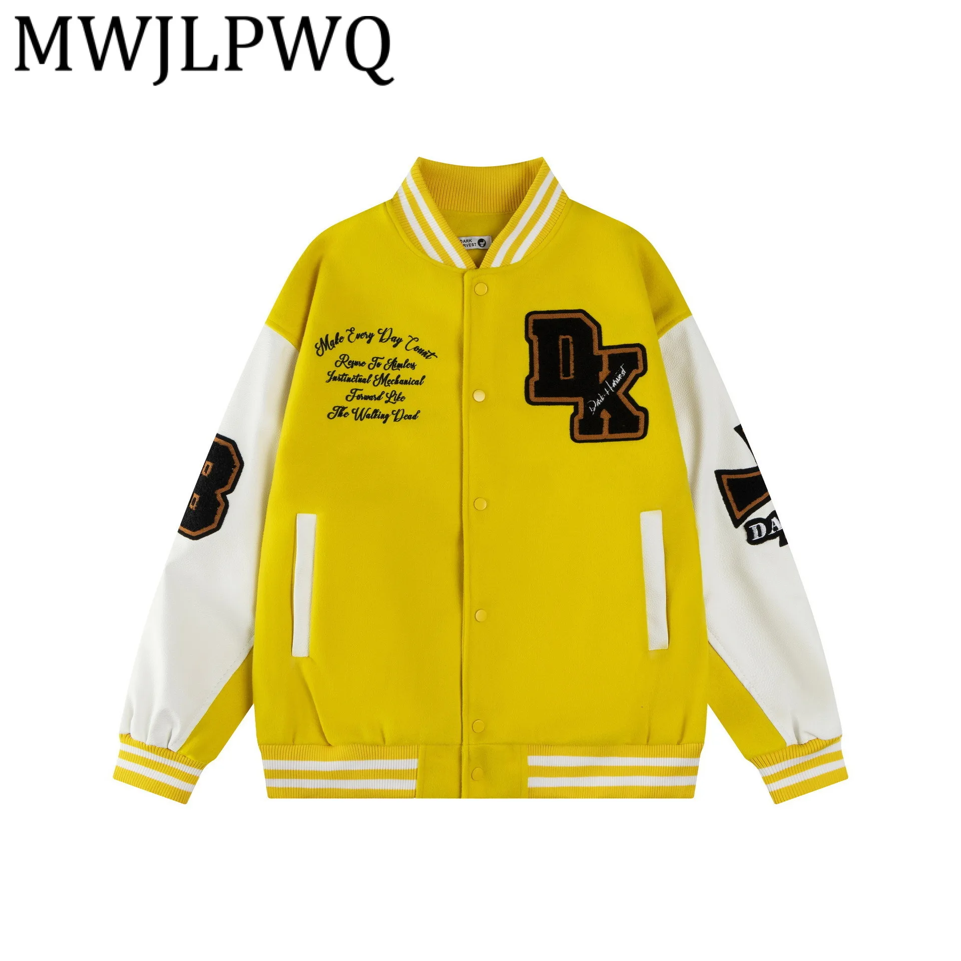 

MWJLPWQ American Street Style Color Block Patchwork Personality Jacket Male Printed Design Stand Collar Coat 2025 Autumn 21622