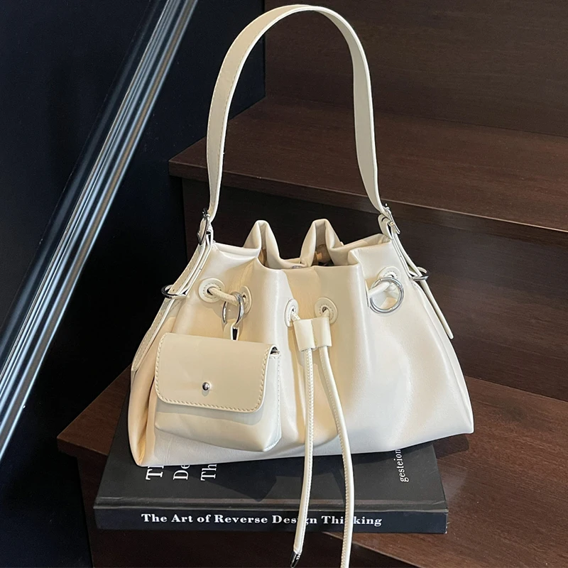 

Big Drawstring PU Leather Bucket Crossbody Bags for Women 2025 Winter Y2K Trend Female Shoulder Bag Brand Handbags Tote