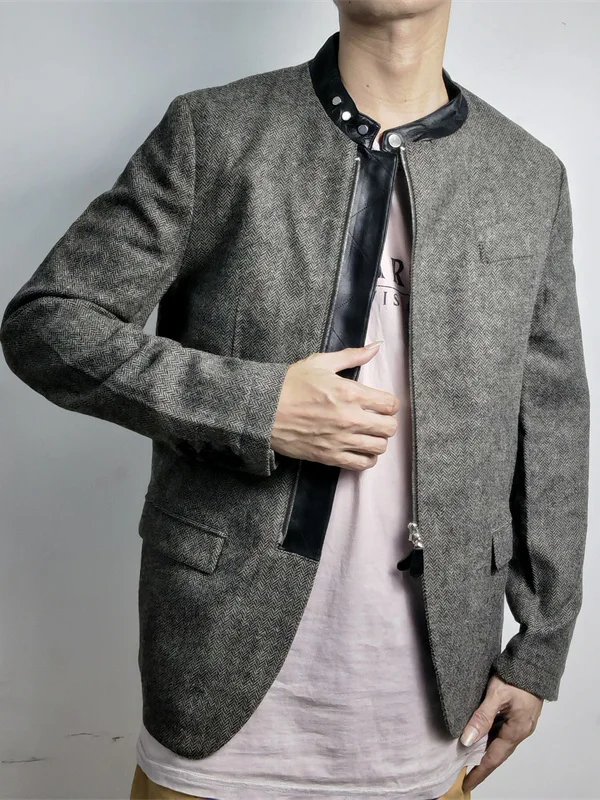 

Мужское пальто класса люкс Y790 из натуральной кожи с винтажной отделкой, приталенного кроя, на молнии, из чистой шерсти, с прямым подолом, длинный рукав