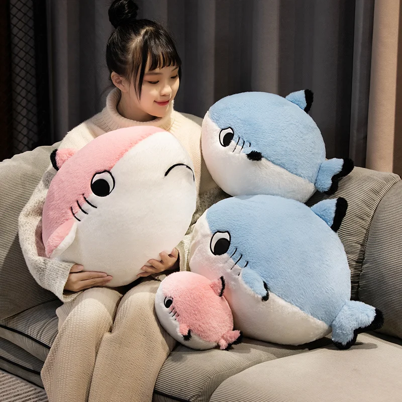 Fluffy Hair Sea Animals Shark Plush Toy Stuffed Animals Ocean world Pink Fish Tuna Hug Pillow Lifelike Cushion Sofa Decor Gift