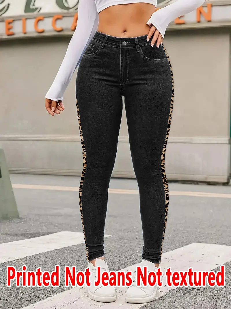 1333 Women's Non-Leather Denim Fabric Tight Pants Printed Base Layer Pants Wearable All Seasons