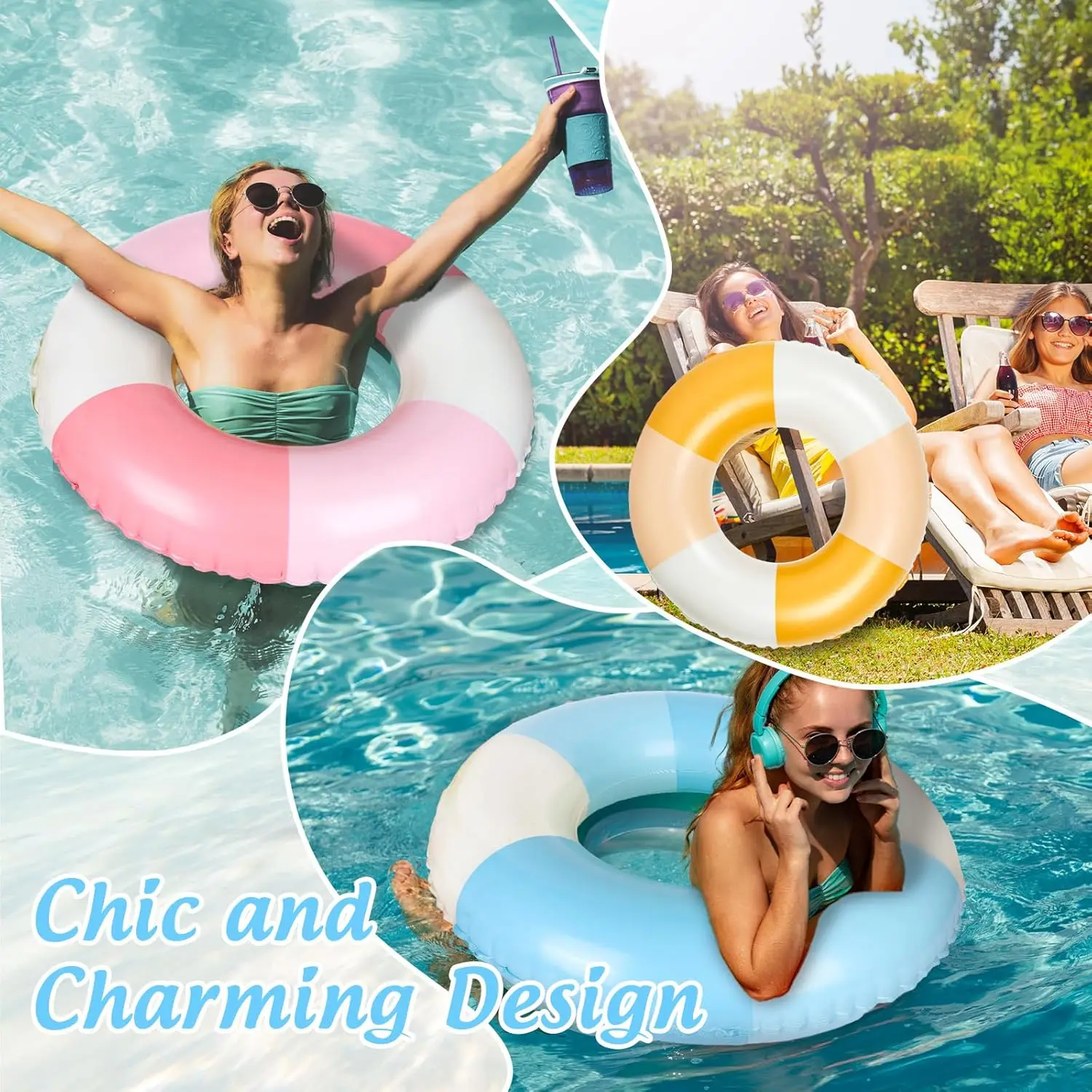 Flotador inflable para piscina, 4 Uds., 4 colores, anillos de natación a rayas Retro, tubos de piscina para adultos y adolescentes, pieza de despedida de soltera en la playa de verano