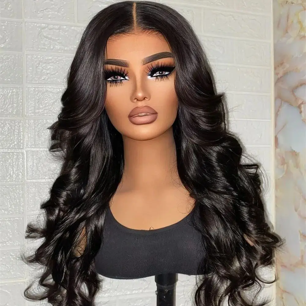 Natural Black Glueless Soft 28Inch 5x5 Silk Base Wave Jewish Human Hair With BabyHair HD Lace European Hair Preplucked  Daily