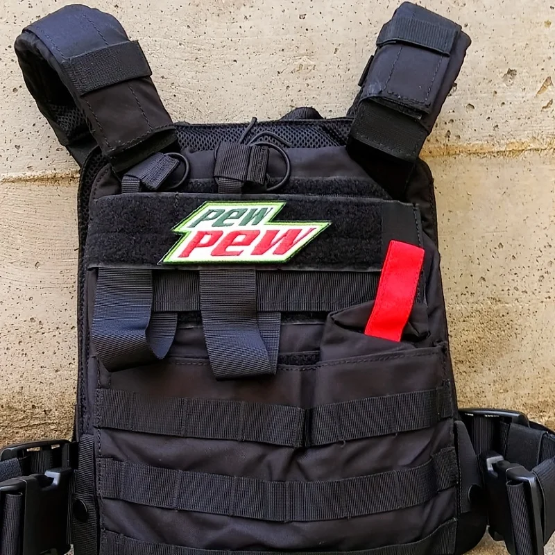 رقع فيلكرو مسدس ليزر PEW PEW - شارة مطرزة تكتيكية وملصقات خطافية وحلقة للسترات وحقائب الظهر المولي والقبعات DIY