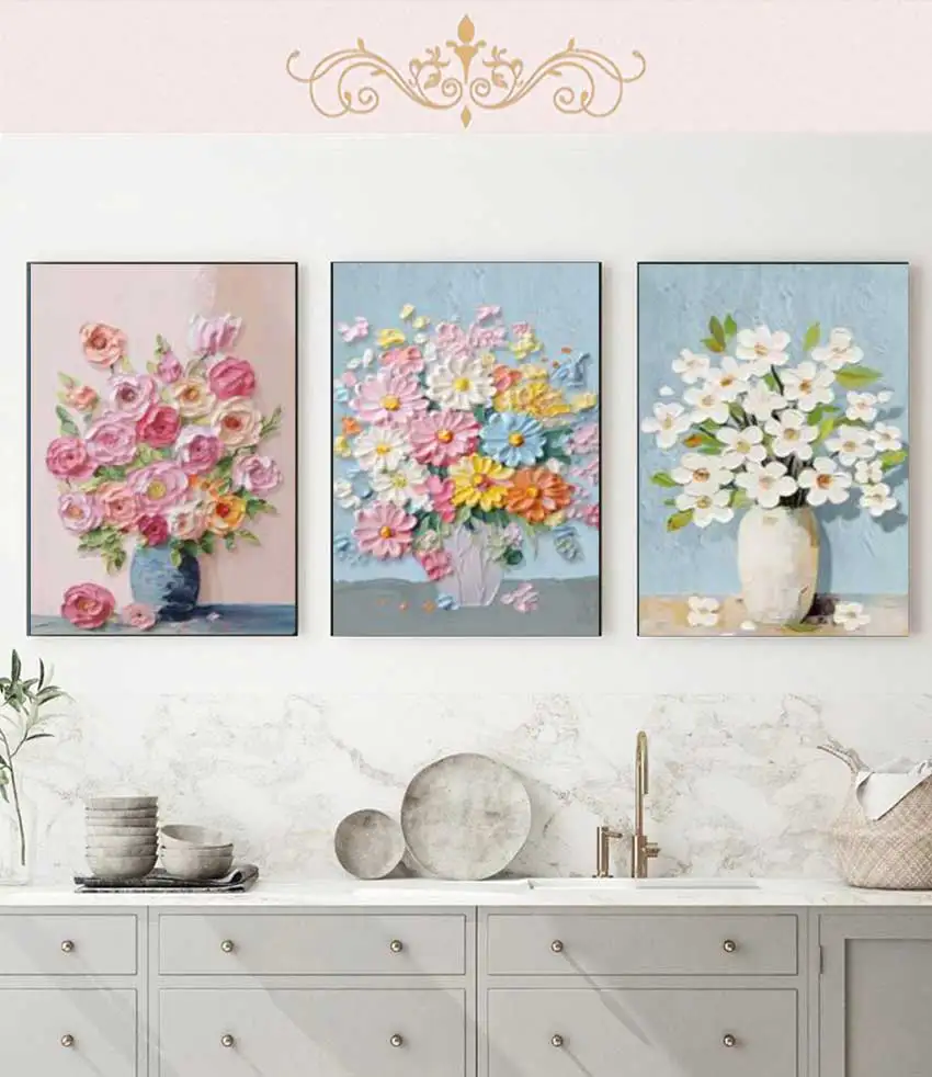 Wohnzimmer-Dekoration Ölgemälde, Blumen-Landschaftsposter, Farbenfroher Blumen-Wandkunstdruck