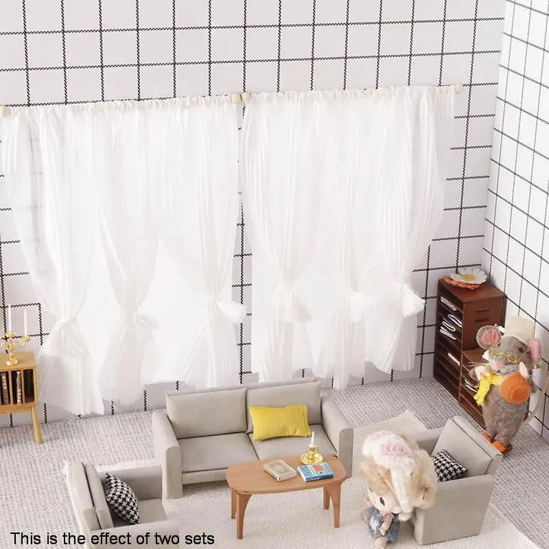 1Pcs Bedroom Living Room Furniture Decoration 1:12 Dollhouse Miniature Curtain White Chiffon Door Curtain Window Decor Model