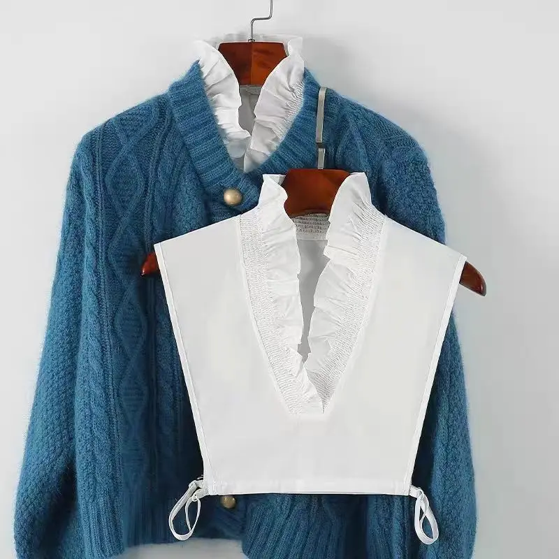 Fake Collar for Womens Cotton Deep V-neck Shirt Detachable Decor Collar Autumn and Winter Matching Sweater Cardigan False Collar