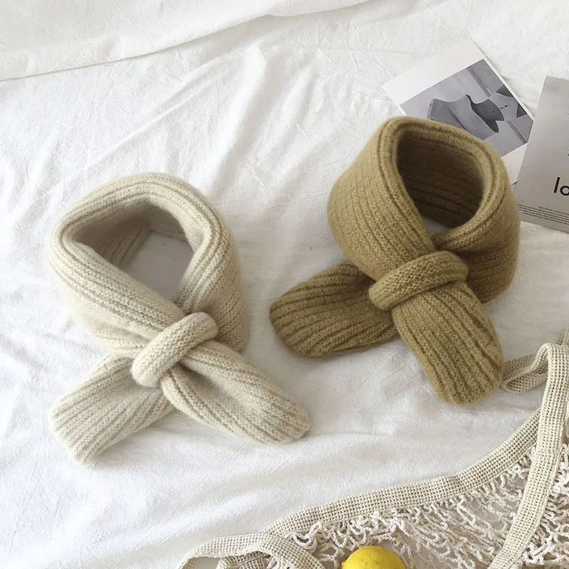 Candy Color Children Scarf Korean Woolen Knitted Cross Neckerchief Winter Baby Girl Boys Warm Scarves