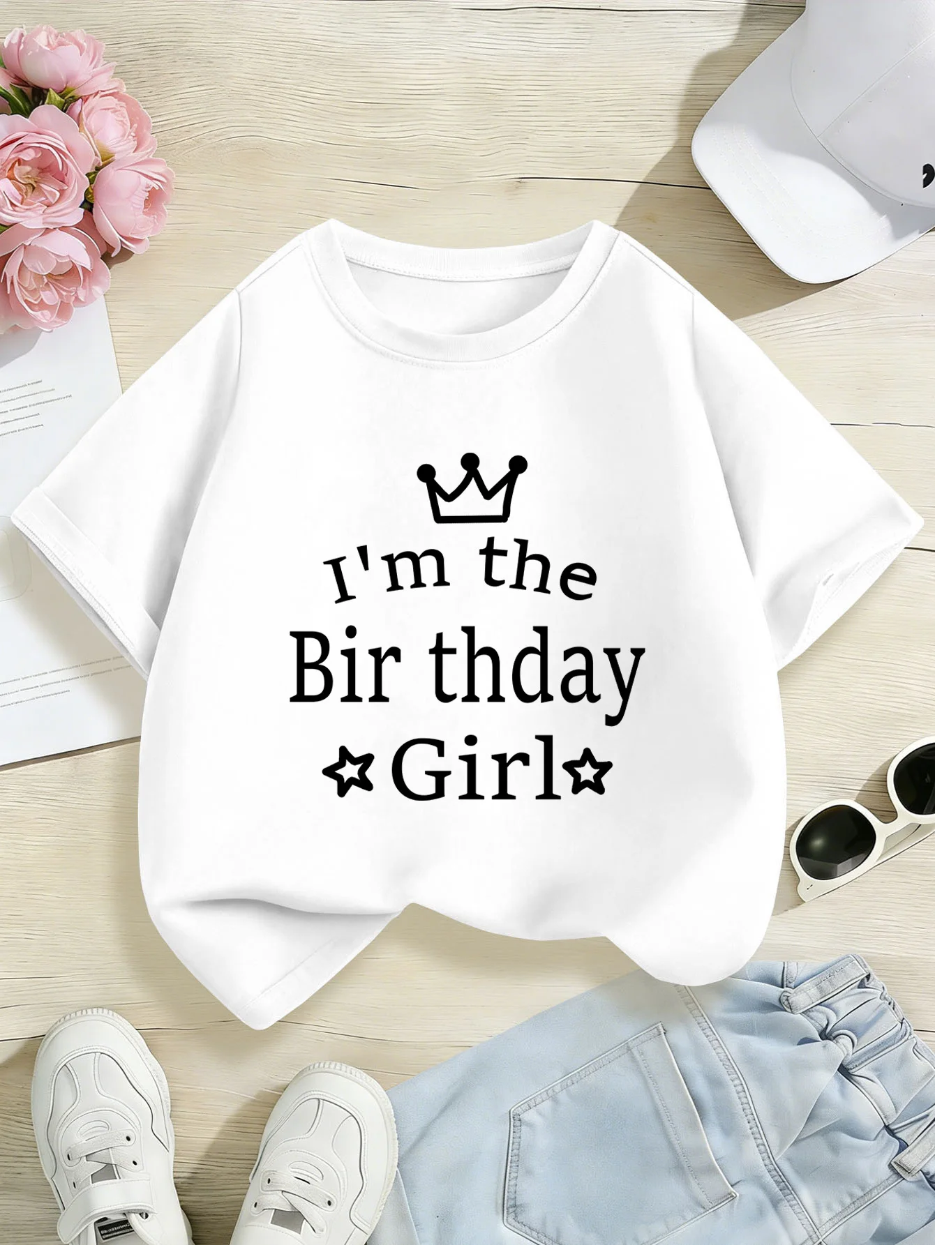 Cute Im The Birthday Girl Crown Letter Print Kids Tee Boys Girls Family Matching Cotton Crew Neck Short Sleeve Soft Summer Tee