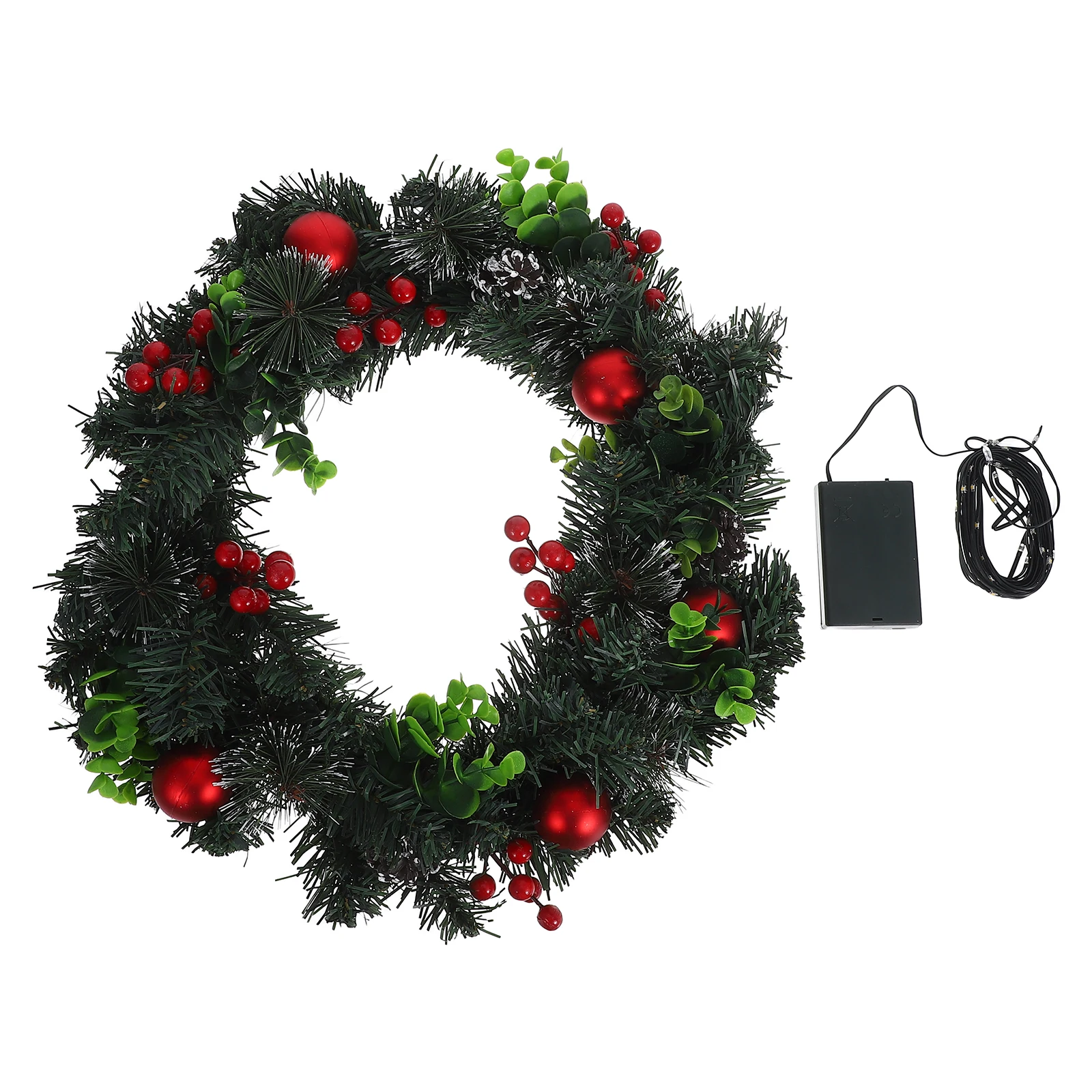 

Christmas Wreath With Lights Fireplace Garland Festive Wreath Red Berry Pine Cone Wreath Doorway Decorations Artiificial Branch