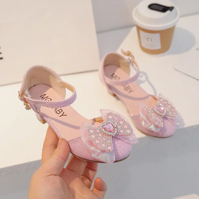 Baby Girls Princess Shoes Love Crystal Cute Kids Sandals Casual Comfortable Bow Catwalk Fashion Spring/Summer Student Elegant