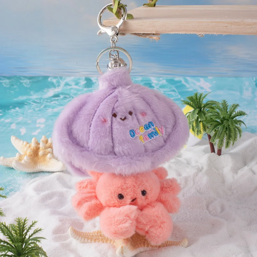 Mini Cute Ocean Animal Plush Keychain Fluffy Whale Octopus Small Turtle Plush Hanging Ornament Backpack Pendant