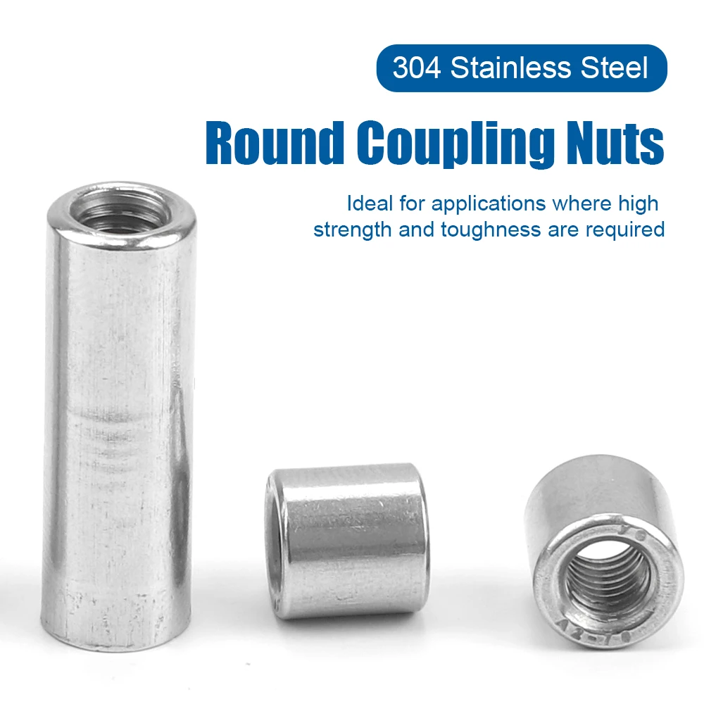 1-5pcs Round Coupling Nuts Stainless Steel M3 M4 M5 M6 M8 M10 Long Extend Round Connector Nuts Rod Female Thread for Camera Pan