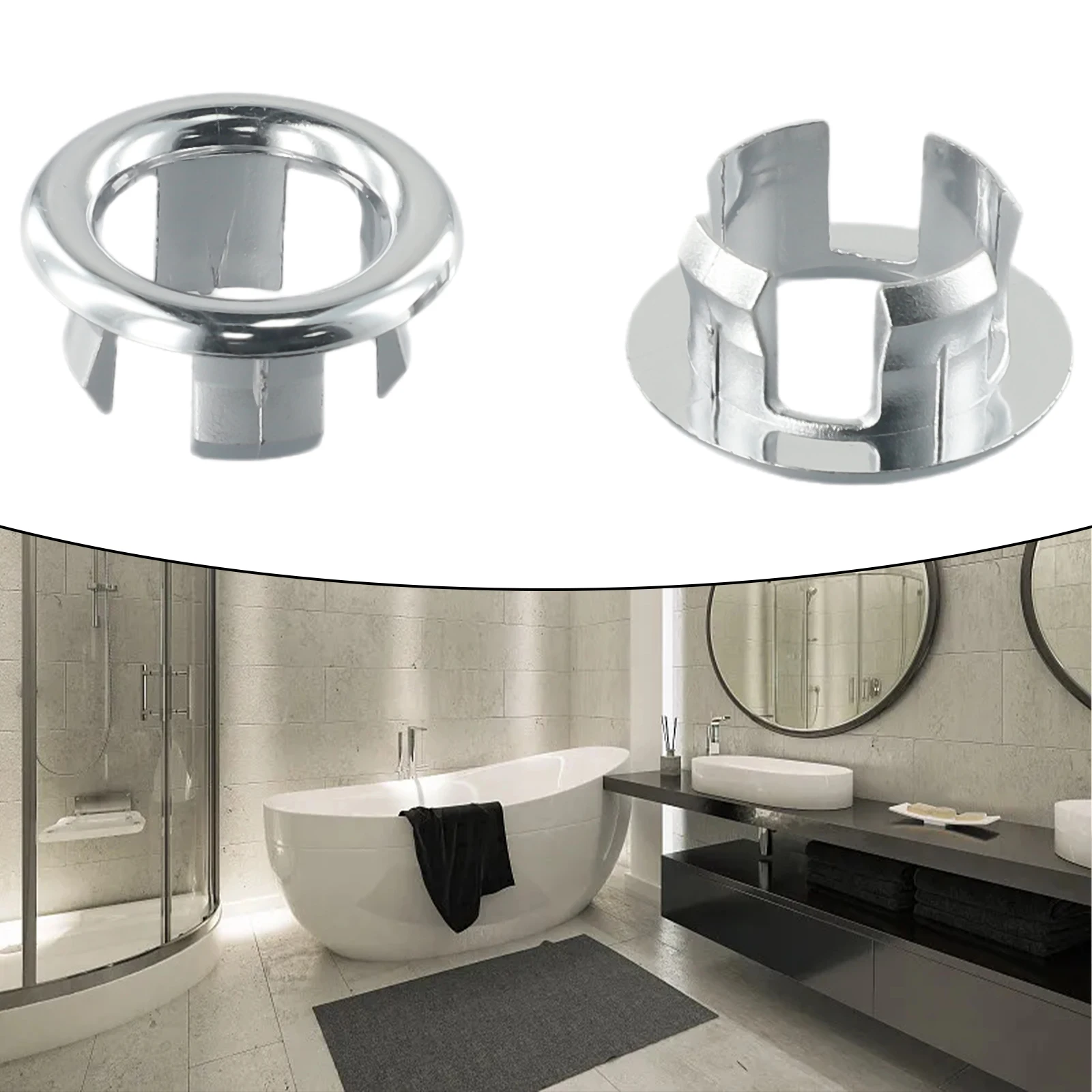 2pcs Plastic Bathroom Kitchen Basin Sink Overflow Cover Ring Insert Replacement Chrome Hole Round Drain Cap Basin Accessory