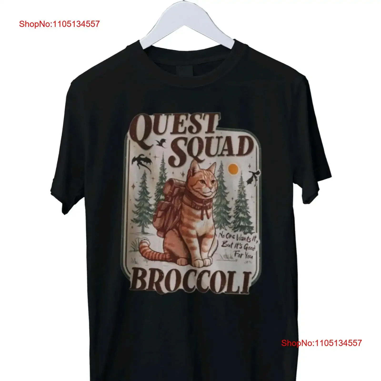 Quest SQuade Broccoli Cute Cat Print Mens T Shirt S M L XL 2 3 4 vintage Washed fashion Stretched Soft Breathable