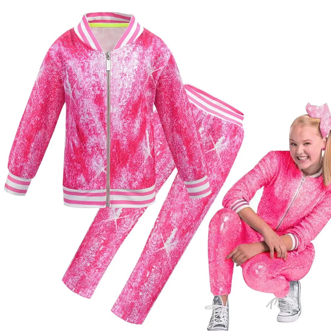 2024 Children's hooded cardigan cosplay jojo siwa girls' zipper shirt jacket and pants suit fashion clothes toddler girl outfits