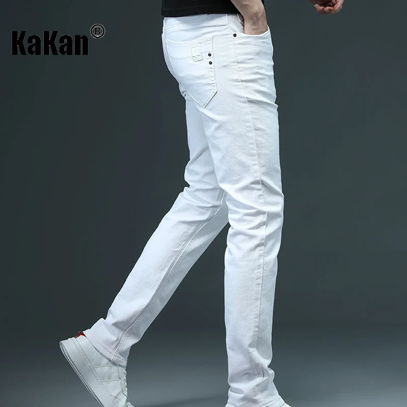 Kakan-y2k nuevos pantalones vaqueros blancos para hombre, pantalones vaqueros largos versátiles y elegantes ajustados, marca de pantalones vaqueros para hombre