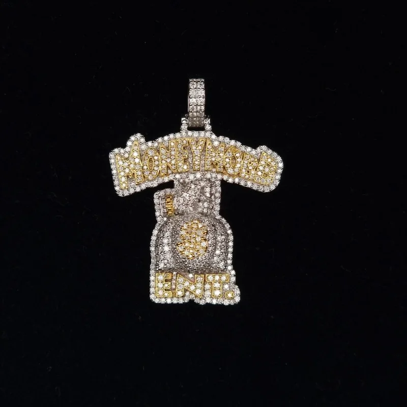 

Hot Sale Hip Hop Money Bag Pendant Mozambican Diamond Hipster Men's Necklace Jewelry Letters