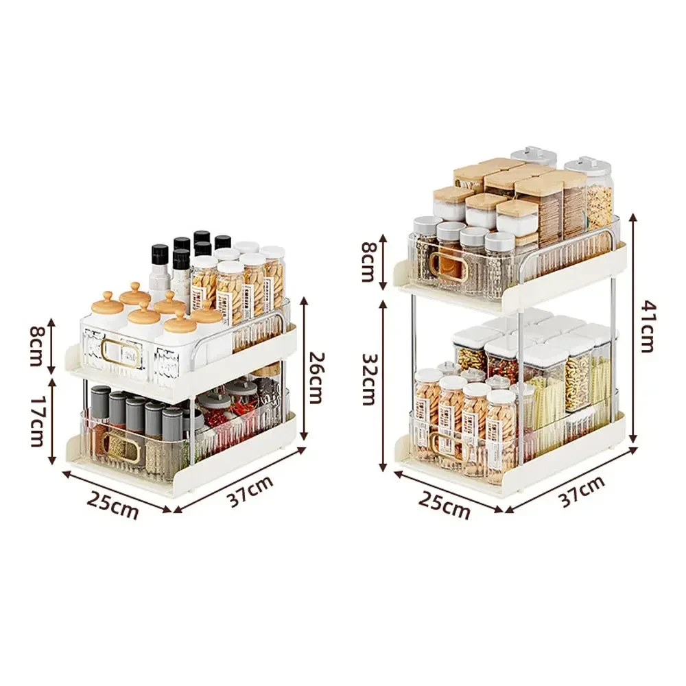 2 Tier Light Luxury Spice Rack Kitchen Storage Rack Pull Out Cabinet Seasoning Spice Jar Storage Spice Racks Kitchen Organizer