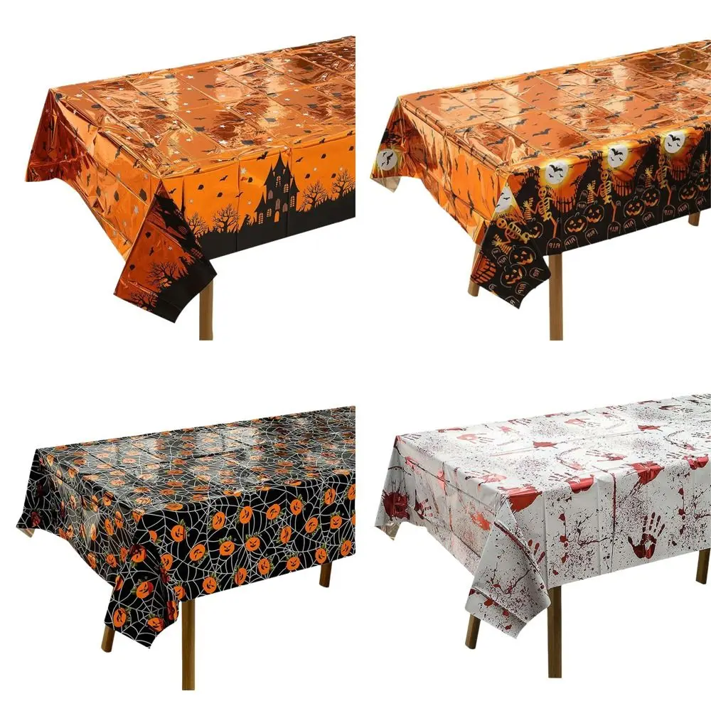 Rectangular Shape Halloween Tablecloth Disposable Use Pumpkin Pattern Disposable Tablecloth Plastic Material Ghost Pattern