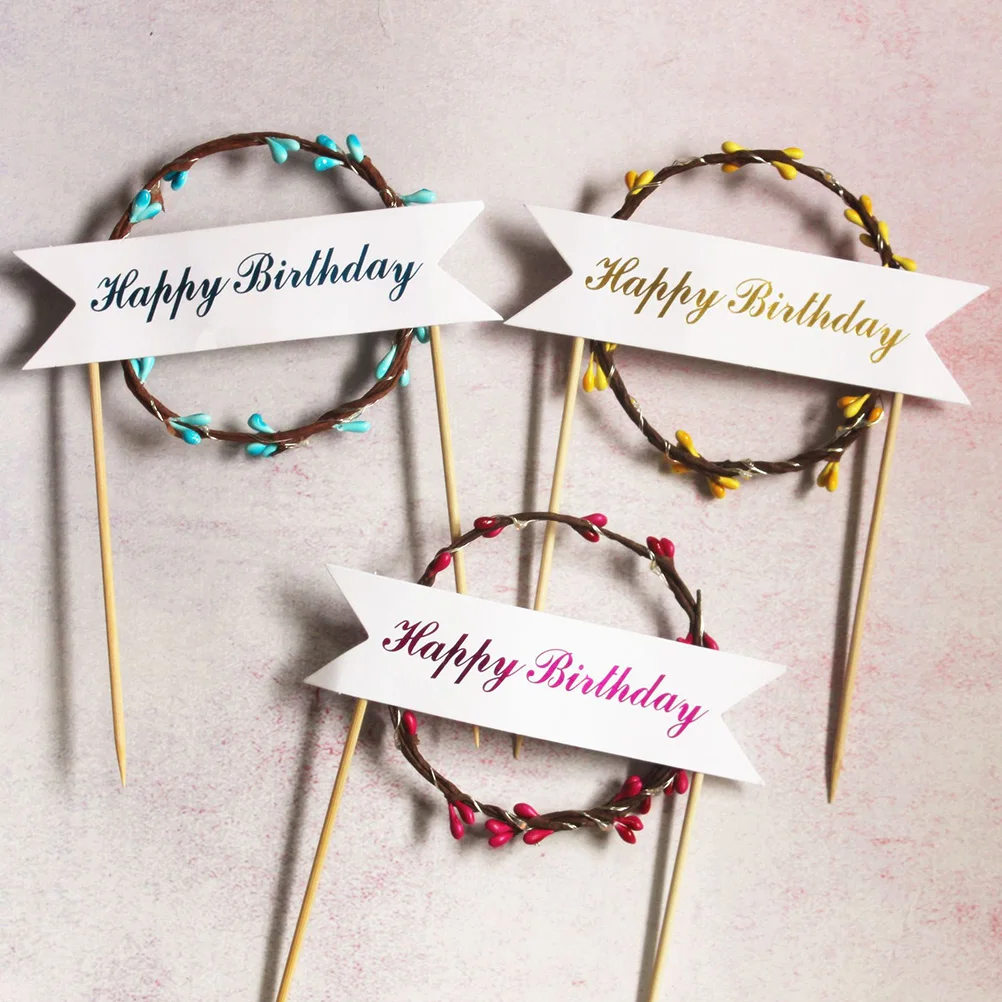 

Birthday Cake Topper Led Rattan Garland Plug Flag Decoration Cupcake Ornament Dessert Decor Safe Material