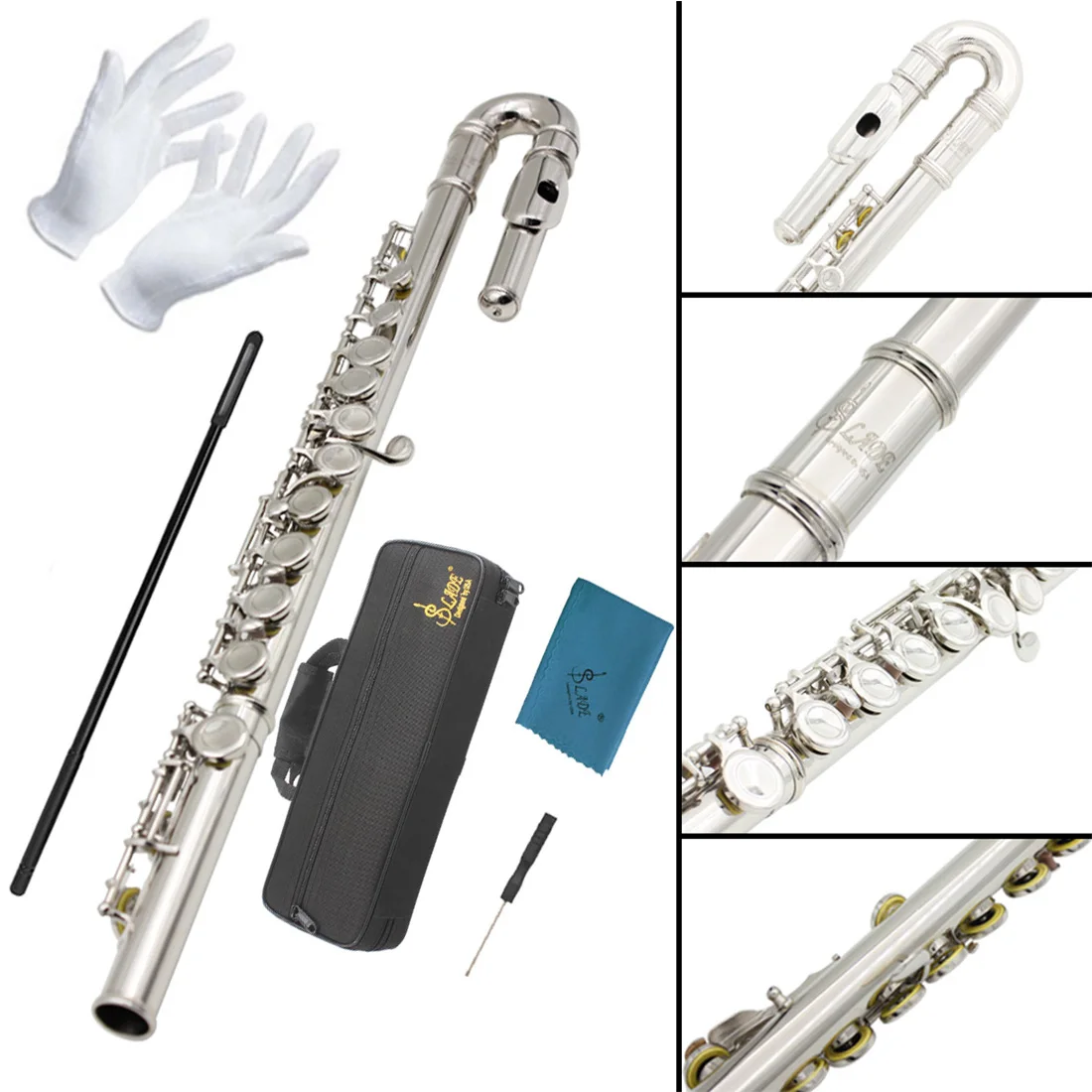 SLADE 16 Closed Open Holes C Key Professional Transverse Flute Concert Musical Instrument With Box Cleaning Cloth Stick Gloves