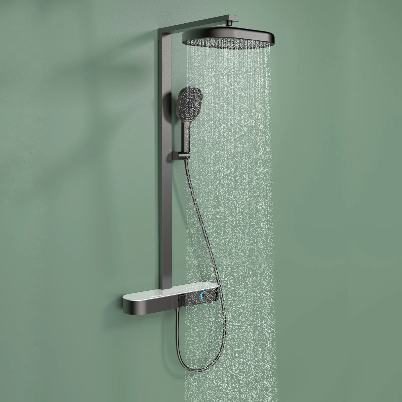 New Intelligent Constant Temperature Digital Boosting Shower Set Bathroom Piano Button Shower Gun Gray Belt LED Atmosphere Light