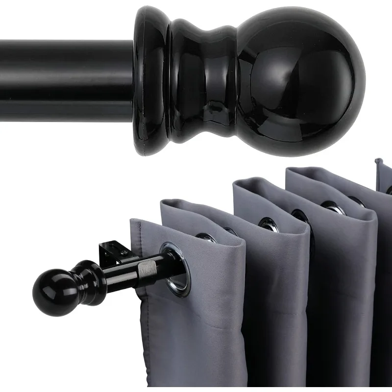 

Curtain Rod, 66" - 144" Black Curtain Rods for Windows, 1" Diameter Decorative Adjustable Curtain Rod with Brackets for