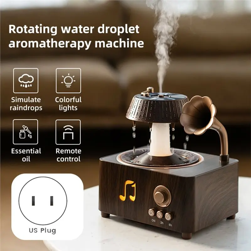 A74G-Aromatherapy Humidifier 250Ml Air Humidifier Essential Oil Diffuser Vintage Gramophone Style Office For Home