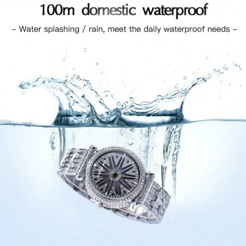 LOOKWORLD Fashion Rhinestone Studded Stainless Steel Rotating Dial Waterproof Quartz Watches, Ideal Choice For Gifts