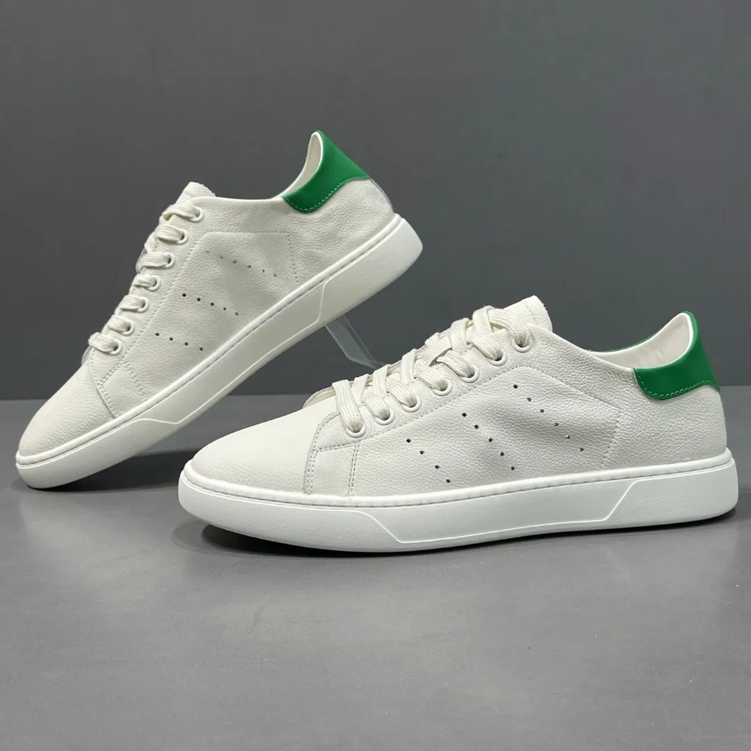 Trendy Men's Leather Low-Top Casual Sneakers Summer Season round Toe Rubber Sole Comfortable Fashionable All-Match Shoes