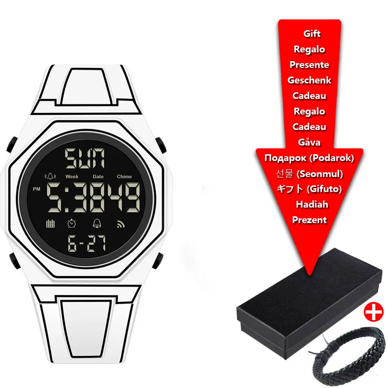 موضة جديدة رسم أسود سيليكون حزام 42 مللي متر الطلب الكبير LED عرض ساعة إلكترونية للرجال الرياضة ساعة مقاومة للماء هدية