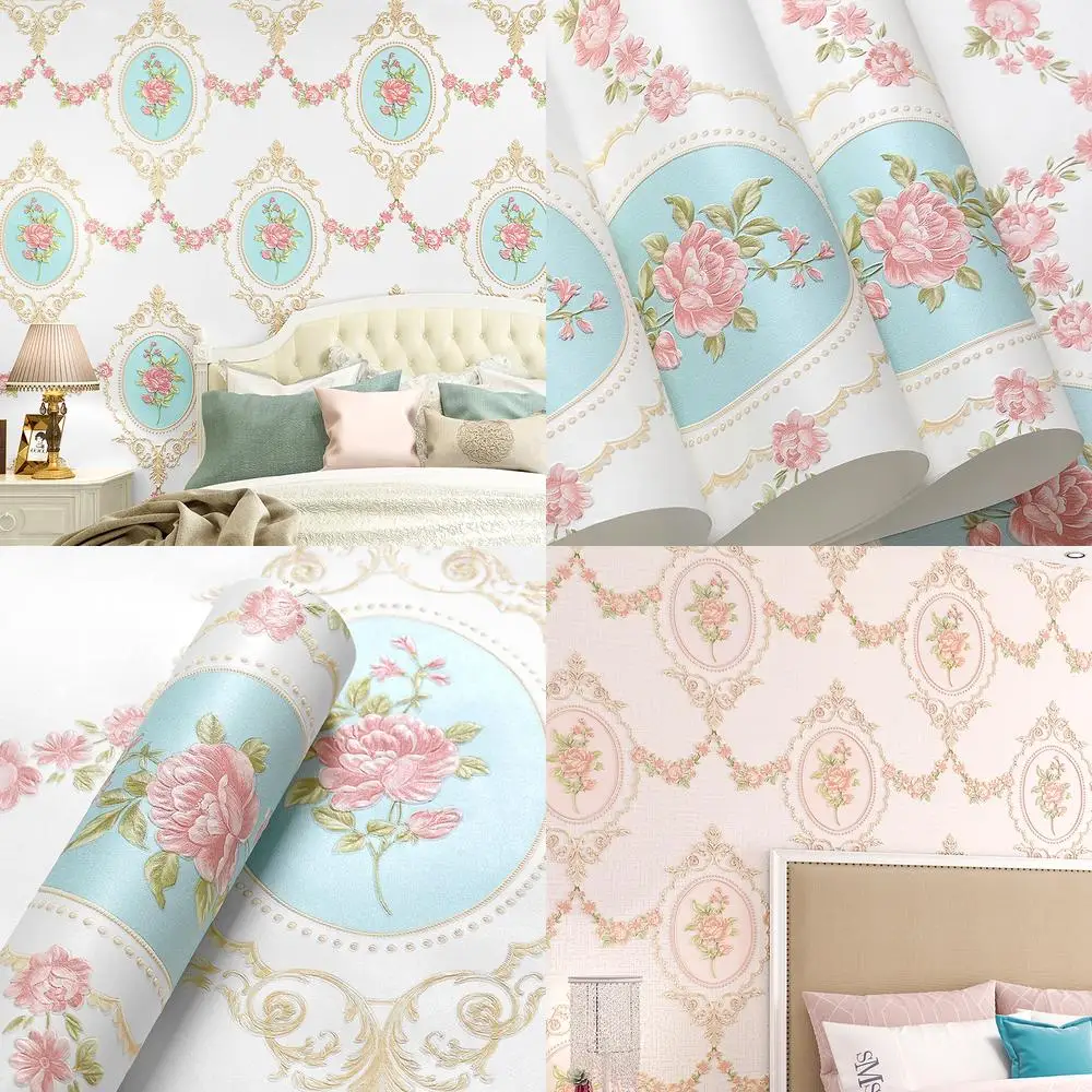 

European style country non woven 3d wallpaper mirror small floral fresh American bedroom living room TV background wall decorati