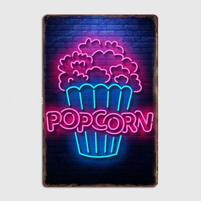 Popcorn Neon Food LED Sign Metal Plaque Poster Custom Garage Club Wall Pub Plaque Tin Sign Poster Vintage Home Room Decor