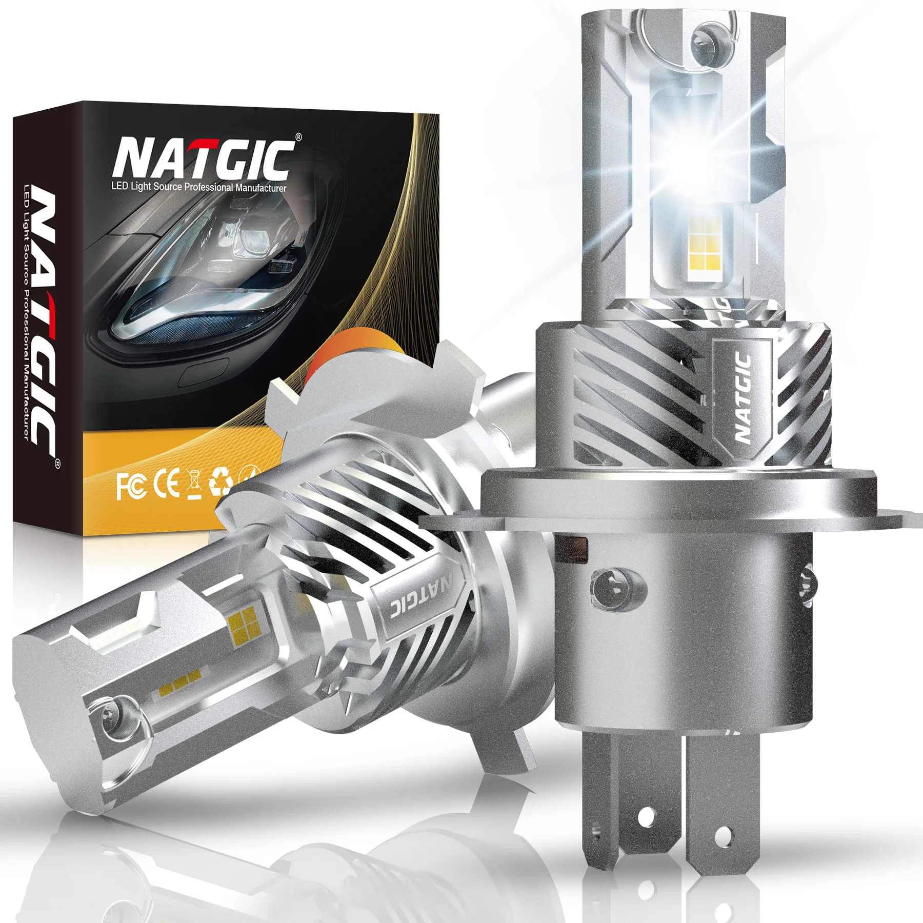 NATGIC ไฟหน้ารถยนต์ LED 2ชิ้น, H4หลอดไฟ LED CANbus ไฟสูงต่ำโคมไฟวิ่งอัตโนมัติพัดลมสว่างมากสำหรับ Citroen Berlingo B9