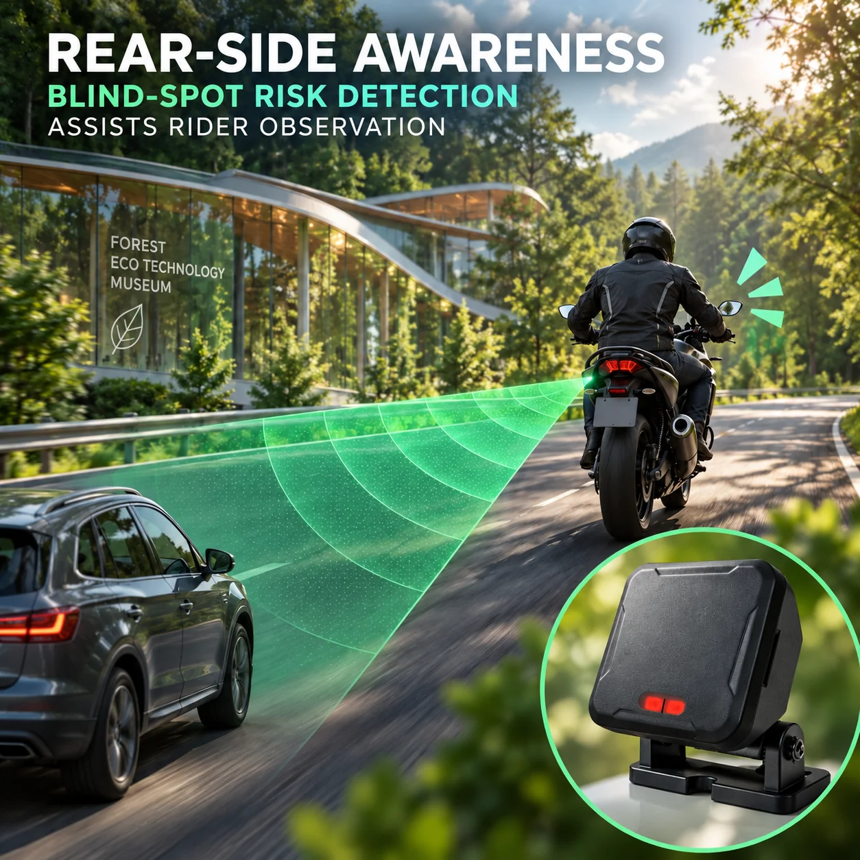 77GHz Motorcycle Rear Traffic Detection Radar Kit, Dual LED Warning Indicators for BSD LCA Rider Assistance, Up to 70m