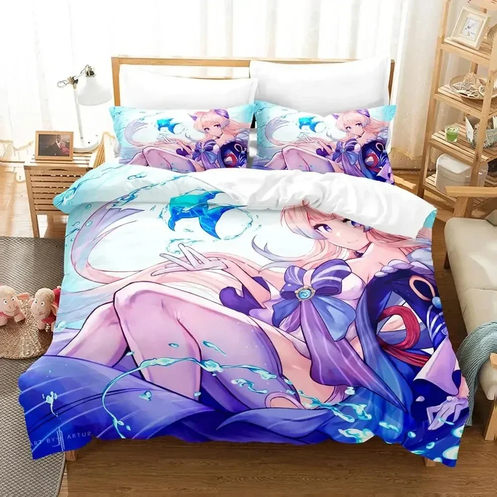 Anime Genshin Impact Sangonomiya Kokomi Bedding Set Duvet Cover Bed Set Quilt Cover Pillowcase Comforter king Queen Size