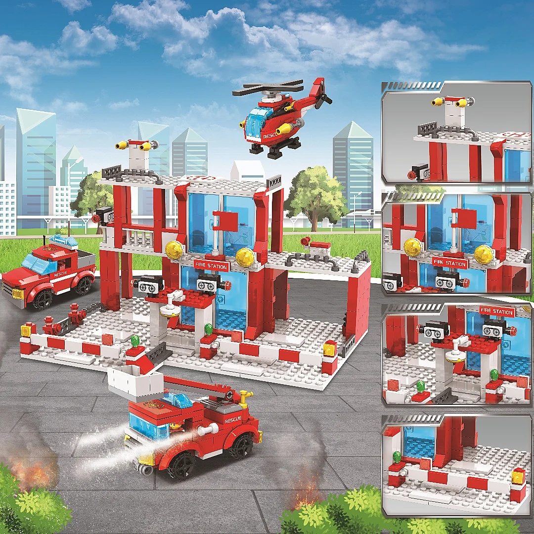 

Red Fire Department building block set（600PCS）, city scene, tabletop decorations, children's birthday gift, Christmas gift