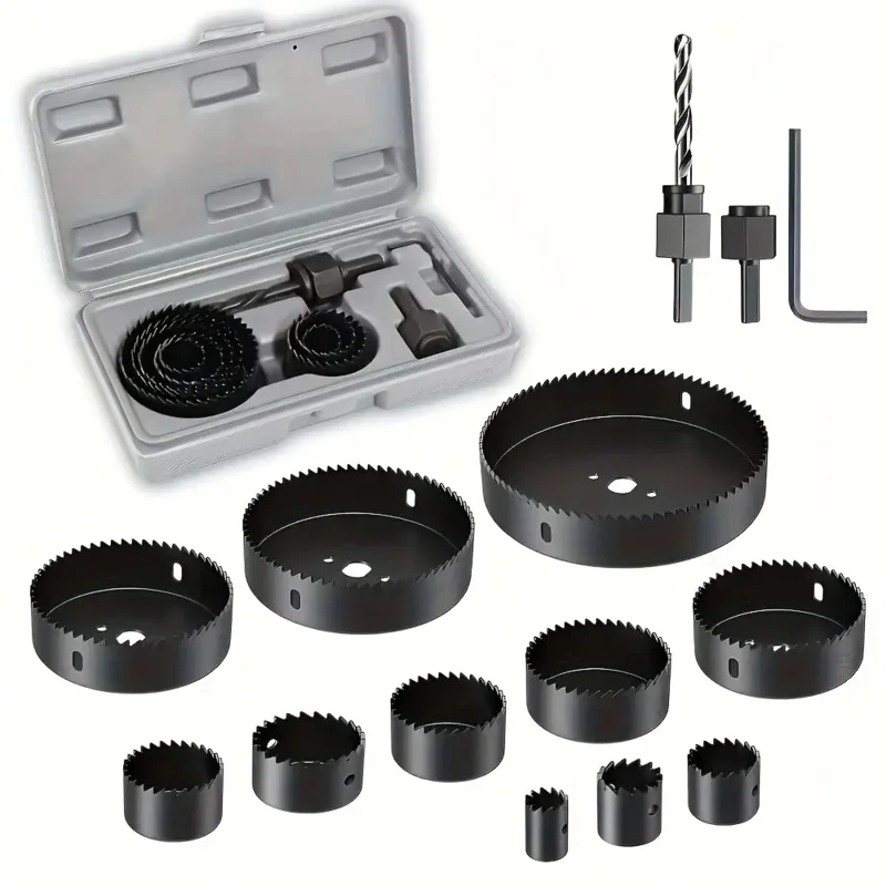 [Carbon Steel Hole Saw] 11pcs Carbon Steel Hole Saw Set | Woodworking Drill Kit, Suitable for Wood and Metal, Durable Tool Pouch